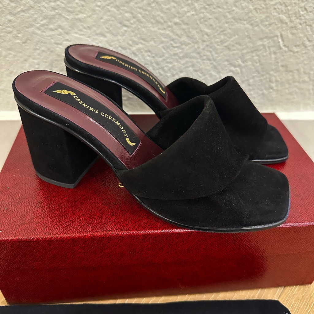Opening Ceremony Black Susde Mules With Block Heel